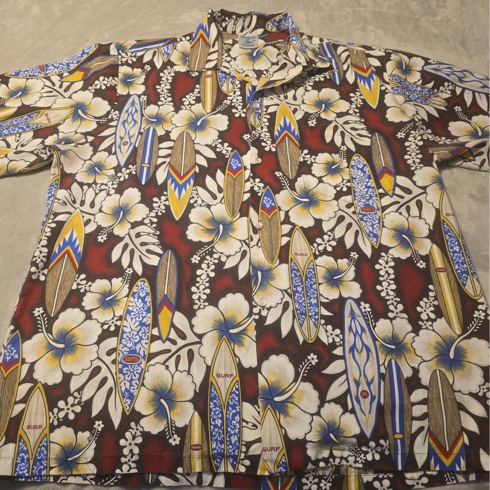 Hawaiian Shirt Mens XL Red Floral Surfboard Shirt Made in Hawaii Hana Fashion